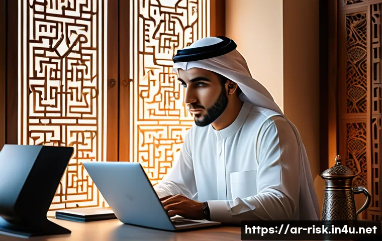DNS 하이재킹 공격 예방 - A modern Middle Eastern home office setup showcasing a young Arab man in casual attire, attentively ...