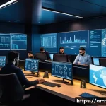 Home 20 악성코드 탐지 기법 변화 - A modern cybersecurity operations center focused on behavioral malware detection, showing diverse Mi...