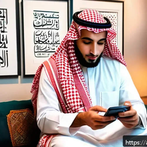 Home 31 신용카드 정보 유출 사고 사례 - A modern Arab man in his early 30s, dressed in traditional white thobe and red-and-white checkered k...