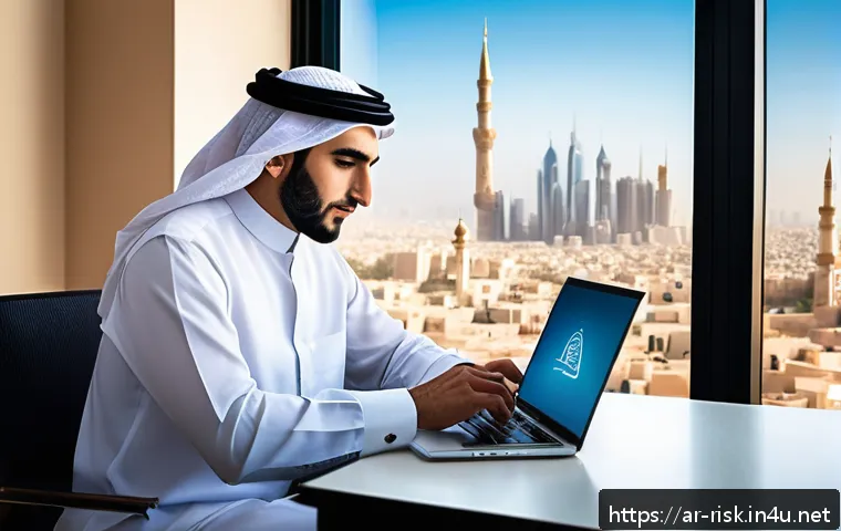 이메일 보안 강화 방법 - A modern Middle Eastern home office scene showing a young Arab professional securely accessing their...
